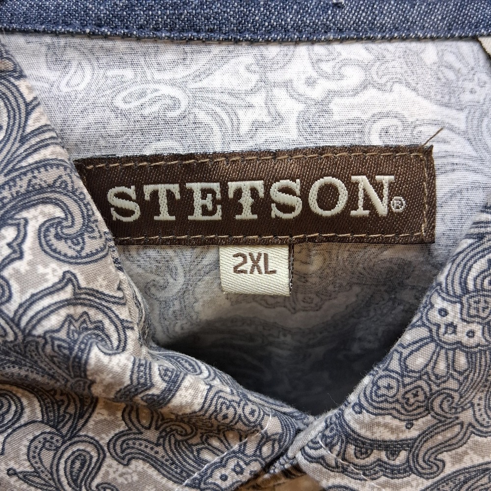 Stetson Mens Monochrome Paisley Pearl Snap Western Shirt Size 2XL Rodeo Cowboy - Picture 5 of 14